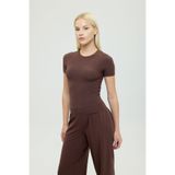 SHEISMONO Ultra Soft Yuvarlak Yaka Kısa Kol Bluz Kahverengi