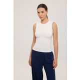 SHEISMONO Ultra Soft Yuvarlak Yaka Kolsuz Bluz Ekru