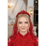 SHEKA Ankara Model Kırmızı Kına Tacı – Nişan Tacı, Kına ve Özel Günler İçin Zarif Gelin Tacı, Kristal Taşlı