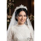 SHEKA Gümüş Kaplama Kristal Taşlı ve İncili El İşçiliği Esnek Gelin Tacı