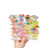 SHEKER HOME 2 Set Kız Çocuk Renkli Pens Toka Seti Meyve Gökkuşağı Çiçek Figürlü Çıtçıt Toka Saç Aksesuarı