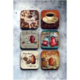 SHELİFE Çay Kahve Retro Vintage Ahşap Bardak Altlığı Seti 6 Adet
