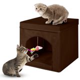 ShellKingdom Katlanabilir Kedi Evi, Katlanabilir Kitty Kedi Küpü ve Yataklı Kedi Mağarası, İç Mekan Kediler Hediyeleri için Renkli Kedi Taburesi Daire, 13 x 13 x 13 inç (Kahverengi)