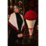 Shelora Home Örgü Gül Buketi 100 Cm 80 Adet Gül Şal Giyilebilir Battaniye El Örgüsü Sevgili Çiçeği Gül Motif