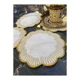 Shems Gold 6Li Linen Keten Kahve Yani Kokteyl Sunum Parti Pecetesi Nakis Islemeli Sunumluk