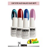 Shena Kedi Gözü Kalıcı Oje 15 Ml * 4 Adet Cat Eye (Kırmızı, Laci, Fuşya, Petrol) UV/LED Gel ♥ From Dubai®
