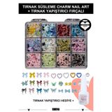 Shena Tırnak Süsleme Protez Tırnak Nail Art Süsleme Charm 3D Karışık Desenli + Tırnak Yapıştırıcı Hediye