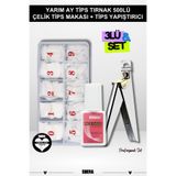Shena Yarım Ay Tips 500lü + Çelik Giyotin Pens Tips Makası + Mxbon Tips Tırnak Yapıştırıcı 3lü Set