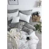 Sheri Home Çarşafı Lastikli Nevresim Takımı Çift Kişilik Kare Beyaz - 200 x 220 cm - Beyaz - Gri