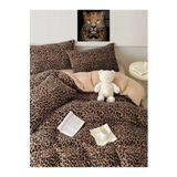 Sheri Home Jersey Golden Kare Cizgi Carsafi Lastikli Cift Kisilik Nevresim Takimi Bej0210639