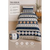 Sheri Home Yeni Lastikli Çarşaflı Tek Kişilik Nevresim Takımı SWEETHEARTMODELSZ8889221 - Lacivert Krem - 160 x 225 cm