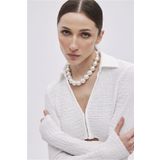 SHERIN Ekru Asimetrik Kesim Crop Bluz