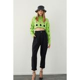 Sherin Kivi Oversize Delikli Triko Crop Kazak - S - M