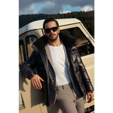 Sherpa Detaylı Kapüşonlu Spor Şişme Mont - Siyah - 48