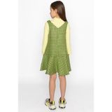 SheShe Kaşe Kareli Kumaş Elbise ve Pamuk Bluz Takım - 001-Renkli - 11 - 12 Yaş