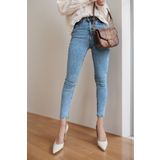 SHEVEGA Buz Mavi 90's Yüksek Bel Likralı Kar Yıkama Slim Jean Dar Paça Kot Pantolon