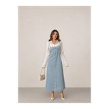 SHEVEGA Buz Mavi Uzun Salopetli Denim Kot Jile Elbise