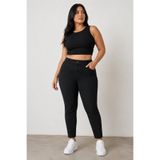 SHEVEGA Kadın Büyük Beden Siyah Yüksek Bel Slim Fit Likralı Keten Dar Paça Pantolon