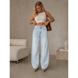 Shevega Kadın Buz Mavi Arka Kemer Tokalı Yüksek Bel Baggy Jeans Salaş Kot Pantolon - 38