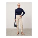 SHEVEGA Kadın Krem Keten Mom Jeans Pantolon