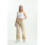 Shevega Krem Bol Paça Salaş Pantolon Wide Leg Jean - 38 - Krem Rengi