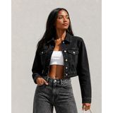 Shevega Siyah Kısa Modern Fit Boyfriend Denim Jean Crop Ceket - L - 0-Siyah