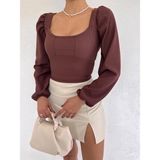 Sheyma Korse Görünümlü Crop Bluz - Kahverengi
