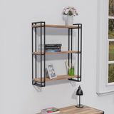 Shi Duvara Monte Metal Kitaplık | Ahşap Üç Raflı Kitap Rafı | Salon ve Çalışma Odası Dekoratif Duvar Rafı