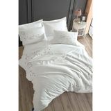 Shi Springday Çift Kişilik Nakışlı Nevresim Takımı | %100 Pamuk Saten | 6 Parça | Kutulu Çeyiz Seti - 200 x 220 cm - Beyaz