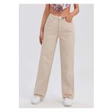 Shield Life BEJ Palazzo Geniş Paça Straight Wide Leg Bol Paça Oversize Kadın Süper Yüksek Bel Kot Pantolon