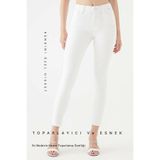 Shield Life Beyaz Dar Paça Slim Fit Yüksek Bel Ultra Esnek Yoğun Likralı Toparlar Tayt Kıvamında Jean