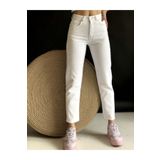 Shield Life Beyaz Mom Jean Yüksek Bel Kadın Kot Pantolon