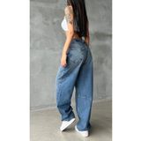 Shield Life Spreyli Tibet Toka Detaylı Bol Kesim Geniş Paça Rahat Baggy Jean Kot Salaş Kadın Pantolon Jangan