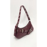 SHIKIRTI BAG STORE Bordo Renk Çift Çapraz Kemer Toka Detaylı Kadın Omuz Çantası (29cm*13cm)