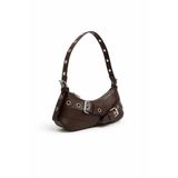 SHIKIRTI BAG STORE Kahverengi Deri Çift Çapraz Kemer Toka Detaylı Kadın Omuz Çantası (29cm*13cm)