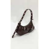 SHIKIRTI BAG STORE Kahverengi Süet Çift Çapraz Kemer Toka Detaylı Kadın Omuz Çantası (29cm*13cm)