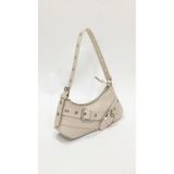 SHIKIRTI BAG STORE Krem Renk Çift Çapraz Kemer Toka Detaylı Kadın Omuz Çantası (29cm*13cm)