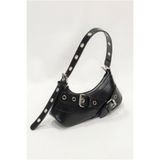 SHIKIRTI BAG STORE Siyah Renk Çift Çapraz Kemer Toka Detaylı Kadın Omuz Çantası (29cm*13cm)
