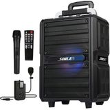 Shile SL-2017 50 Watt Taşınabilir Seyyar Aktif Amfi Hoparlör Kablosuz El + Yaka Mikrofonlu Usb+Sd+Bt Kumandalı - Siyah