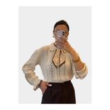 SHIN Butik SHIN Vintage Dokulu Triko Gömlek – Fular Detaylı Premium Bluz