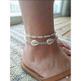 Shine Elagance Inci Deniz Kabuğu Temalı Kristal Taşlı Kapamasız 2'li Kadın Halhal - 25 cm - 01-Krem