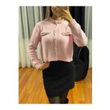 SHINE STYLE Taşlı Dügme Detay Uzun Kol Hırka Pembe