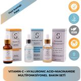 Shinehub C Vitamin & Hyaluronic Acid & Niacinamide Multifonksiyonel 3'lü Cilt Bakım Serum Seti