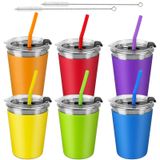ShineMe 6pack Çocuklar için Dökülmeye Dayanıklı Bardaklar, 12oz Pipet ve Kapaklı Bebek Bardakları, Kırılmaz Paslanmaz Çelik Çocuk Bardakları ve Soğuk ve Sıcak İçecekler için Renkli Silikon Kollu