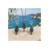 Shinestar atelier Otantik Taşlı Kolye Küpe Takı Seti Antik Gümüş Kadın | Heritage Serisi