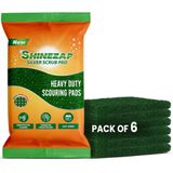 Shinezap 6 Ağır Hizmet Scour Pads, Mutfak, Garaj, Dış Mekan için Yeşil Yeniden Kullanılabilir Ovma Pedleri, Çok Amaçlı Sünger Bulaşık Makinesi (6'lı Paket)