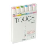 ShinHan Touch Twin Brush Marker kalem, pastel renkler, 6'lı set, ince fırça ucu ve orta genişlikte kama uçlu keçeli kalem