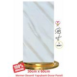 Shiny Beyaz-Toprak Mermer Desenli 60X30cm Yapışkanlı Mutfak Banyo Kaplama Duvar Paneli Kağıdı Tx-106