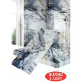 Shiny Blue Gold Mermer Desenli 60X30cm Yapışkanlı Mutfak Banyo Kaplama Duvar Paneli Kağıdı Tx-035