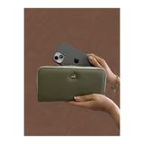 shiny ever Büyükboy Telefon Bölmeli Deri Kadın Cüzdan El Çantası Yeşil Gold Detaylı